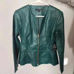 NWOT Women's Medium Boston Proper Peplum Leather Jacket In Emerald Green
